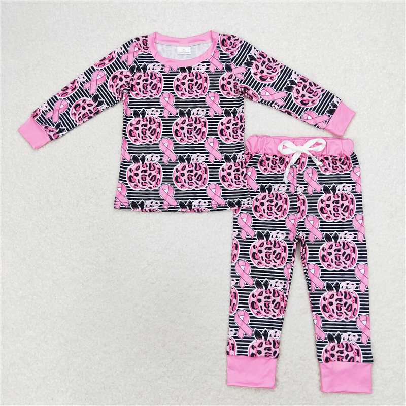 GLP1183 Rose red leopard print pumpkin striped long-sleeved trousers pajamas set