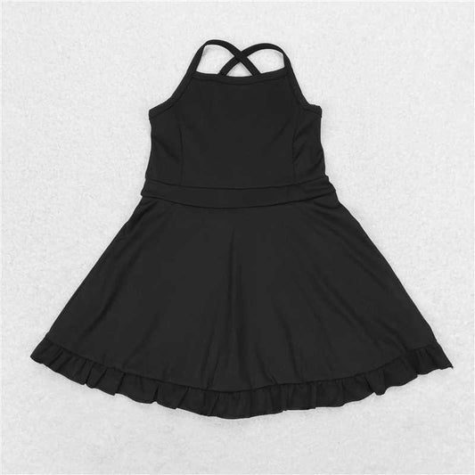 S0446 Solid black sportswear skirt swimsuit