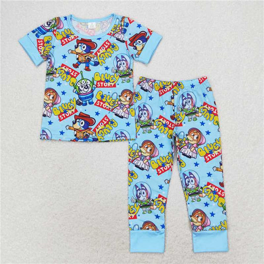 BSPO0376 bluey story modal blue short-sleeved and long-pants pajamas set