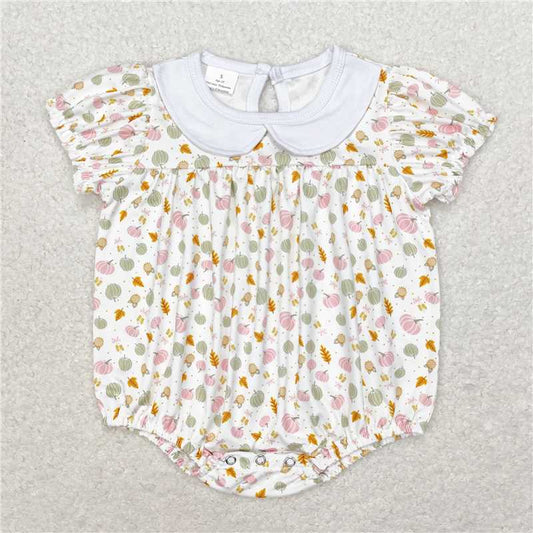 SR1699 Pink pumpkin leaf doll collar white short-sleeved jumpsuit