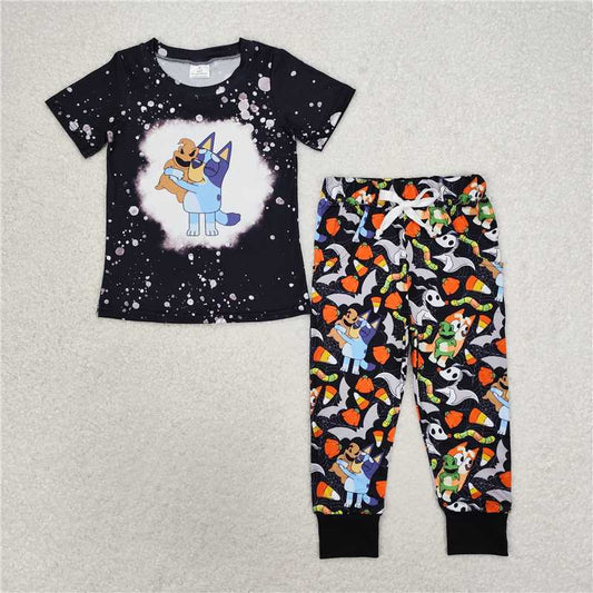 BSPO0448 Boys bluey Halloween candy bat black short-sleeved trousers set