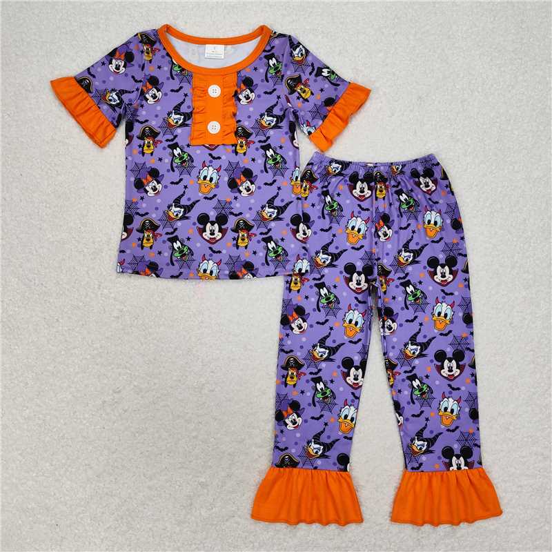 GSPO1608 Halloween Mickey Donald Duck purple and orange lace short-sleeved trousers pajamas set