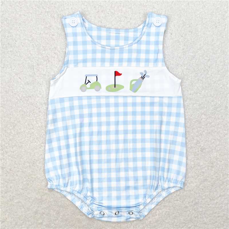 SR1176 Golf cart blue plaid vest jumpsuit