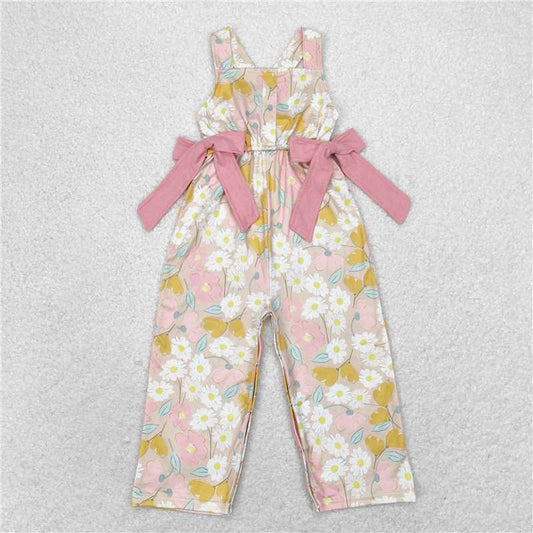 SR1674 Floral brown and yellow suspender jumpsuit