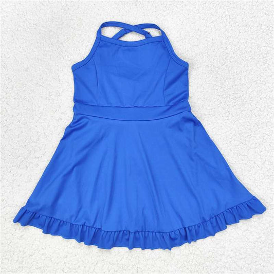 S0445 Solid blue sportswear skirt swimsuit