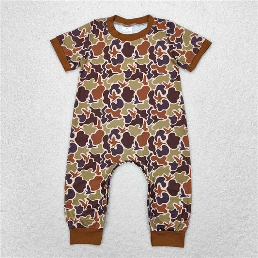 SR1814 Duck camouflage brown short-sleeved jumpsuit