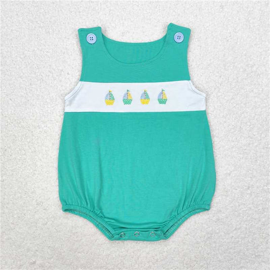 SR1581 Embroidered sailboat turquoise vest jumpsuit