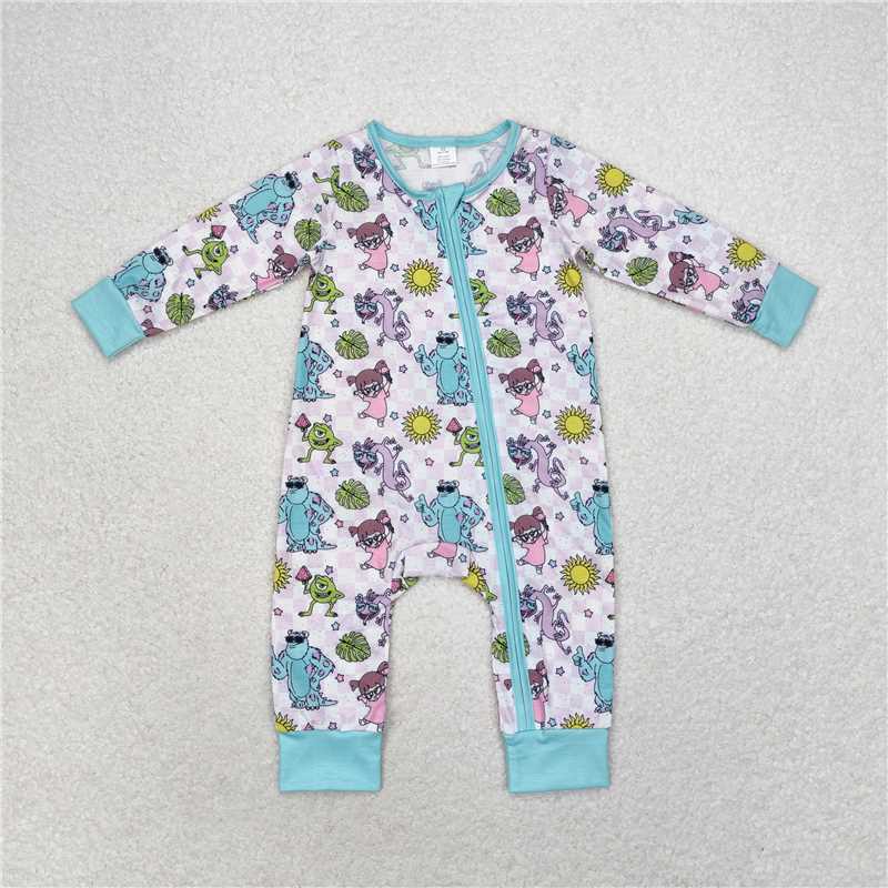 LR0988 Modal Monsters University Purple Plaid Zipper Long Sleeve Bodysuit