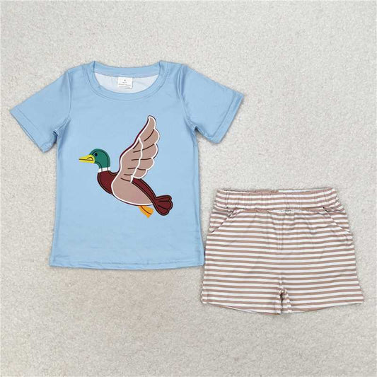 BSSO0970 Duck blue short-sleeved striped shorts set