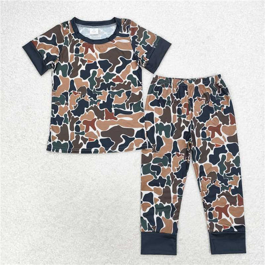 BSPO0443 Modal green camouflage beige short-sleeved long pants pajama set