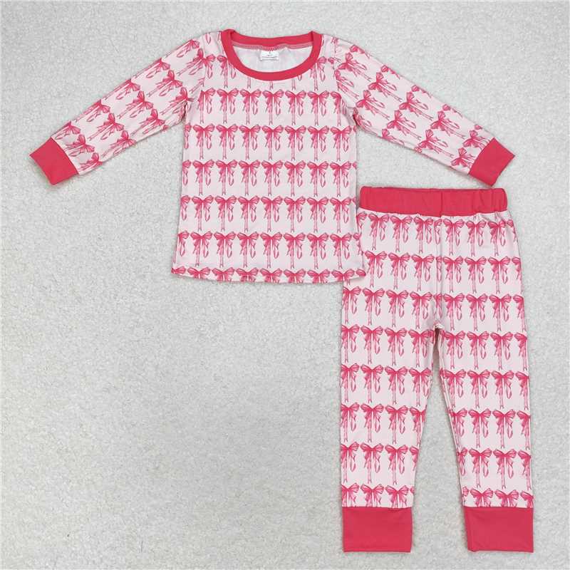 GLP1214 Butterfly pattern, pink and white long sleeves and pants pajama set