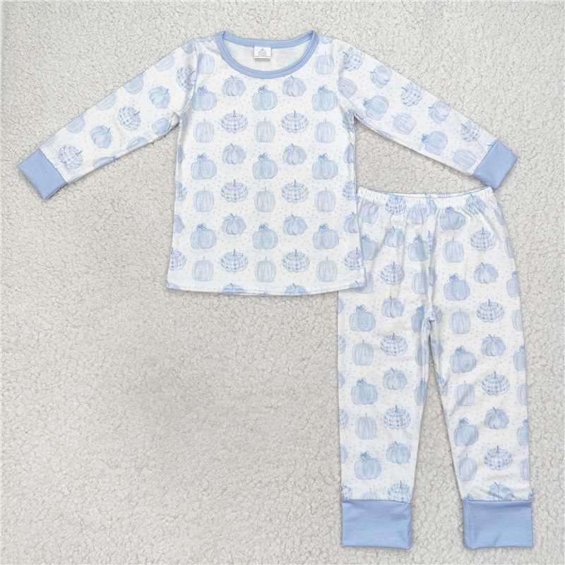 BLP0469 Modayl Pumpkin Blue White Long Sleeve Pants Pajama Set