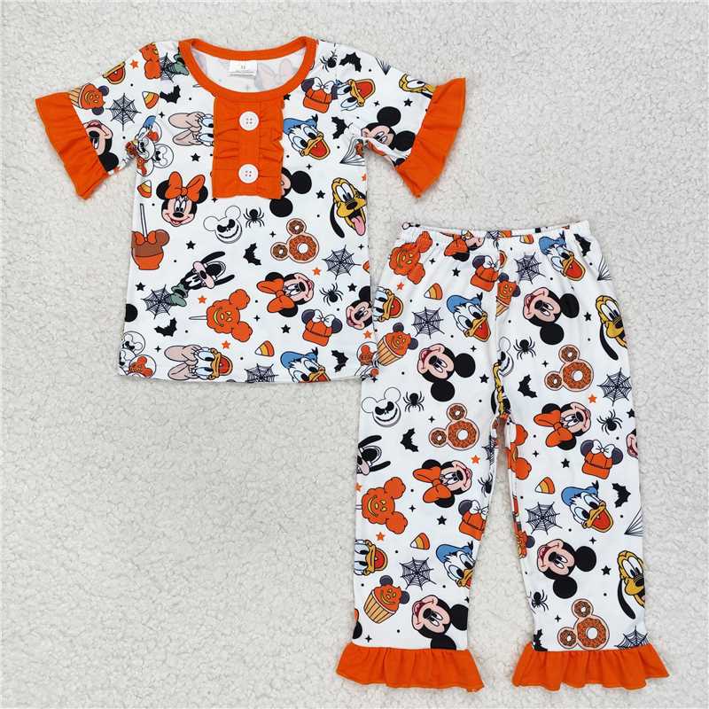 GSPO1552 Mickey donut spider bat orange and white lace short-sleeved long pants pajama set