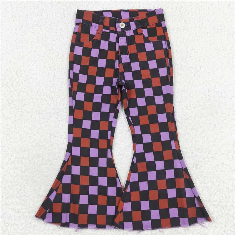 P0471 Orange purple checkered black cowboy pants