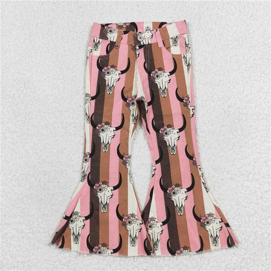 P0437 Fashionable alpine cowboy pants in pink and orange stripes