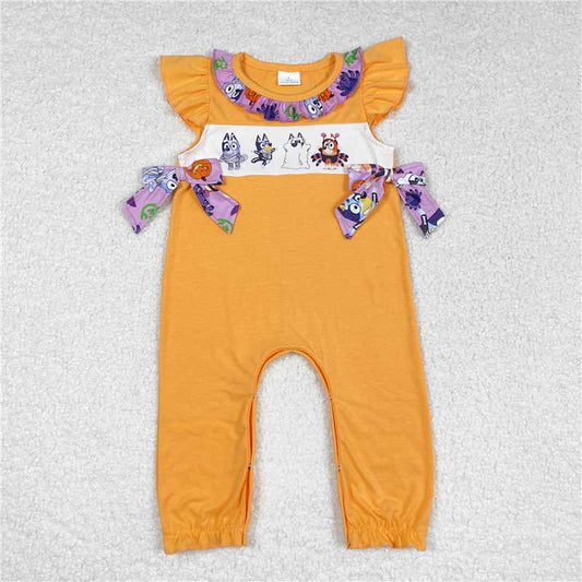 SR1796 bluey Halloween spider pumpkin lantern lace orange short-sleeved jumpsuit