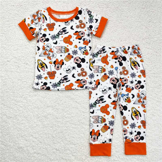 BSPO0390 Mickey donut spider bat orange and white short-sleeved long pants pajama set