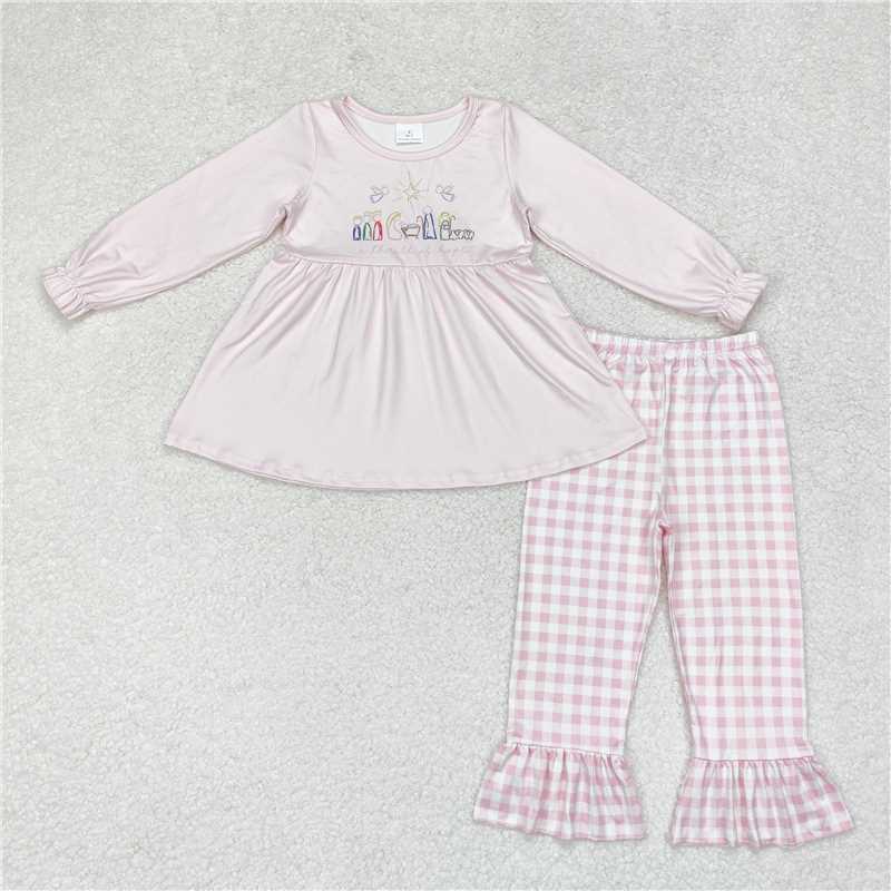 GLP1225 Jesus pink long-sleeved plaid trousers suit