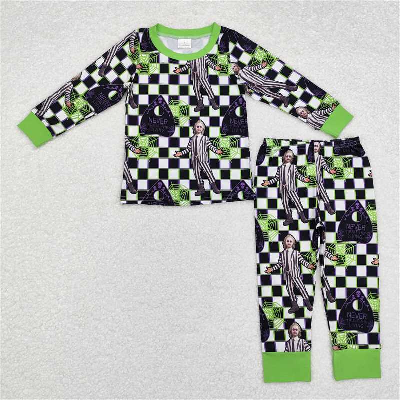 BLP0801 Halloween clown spider web black and white plaid long sleeve long pants pajamas set