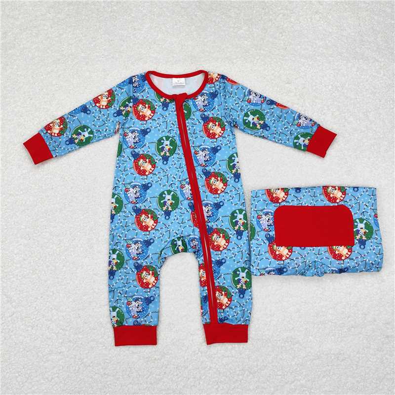 LR1315 bluey Christmas lights red and blue zipper long-sleeved jumpsuit