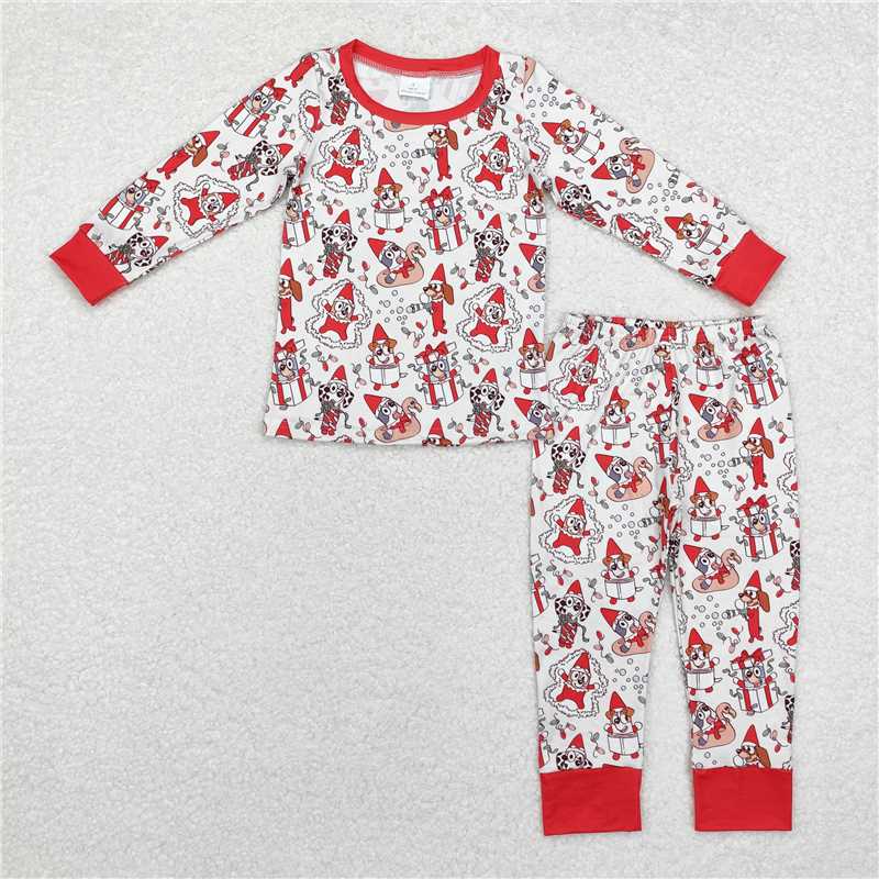 BLP0721 bluey Christmas gift red and white long-sleeved long pants pajamas set