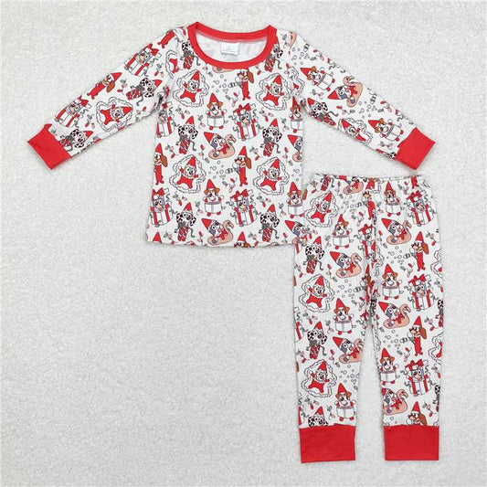 BLP0721 bluey Christmas gift red and white long-sleeved long pants pajamas set