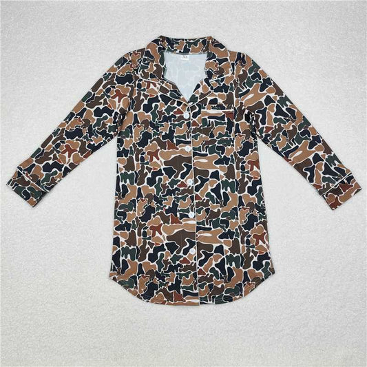 GT0695 Adult female brown green camouflage beige long-sleeved top