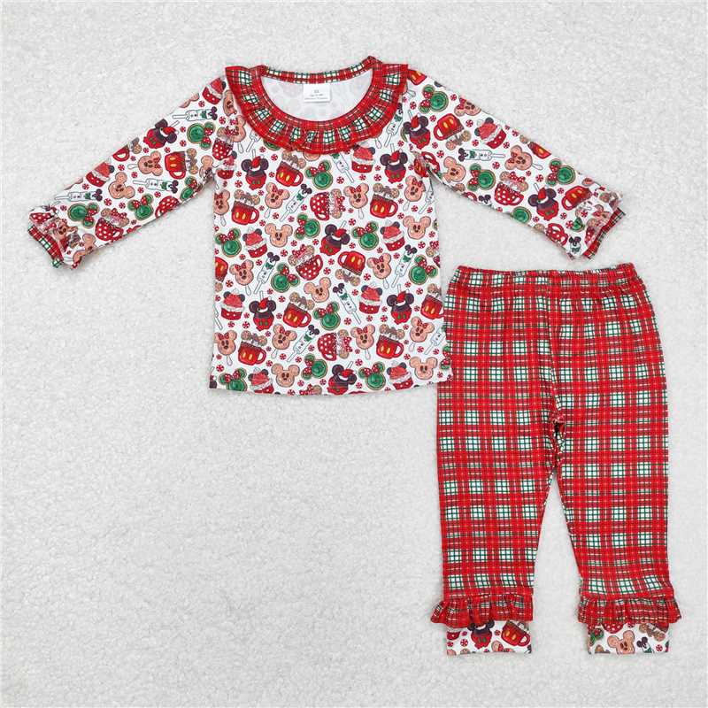 GLP1550 Christmas Mickey cup lace white long-sleeved plaid trousers suit