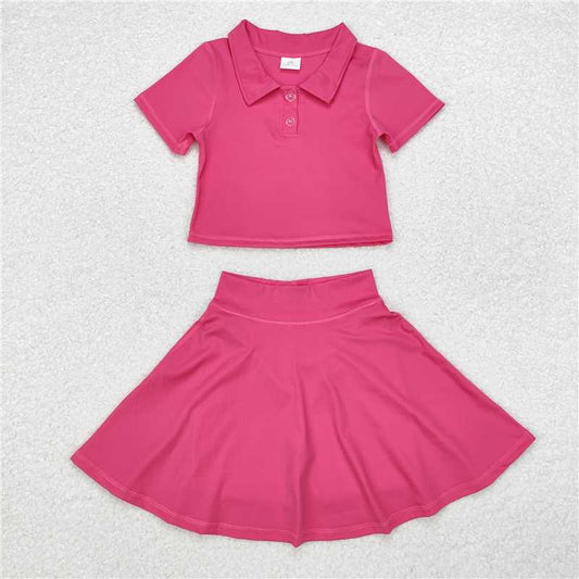 GSD1391 Pure rose red short-sleeved skirt yoga suit