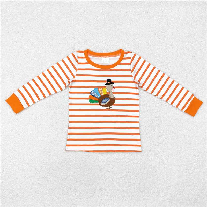 BT0816 Embroidered hat turkey orange striped long-sleeved top