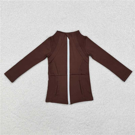 GT0678 Brown yoga wear zipper long sleeve top