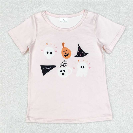 GT0698 Halloween ghost pumpkin pink short-sleeved top