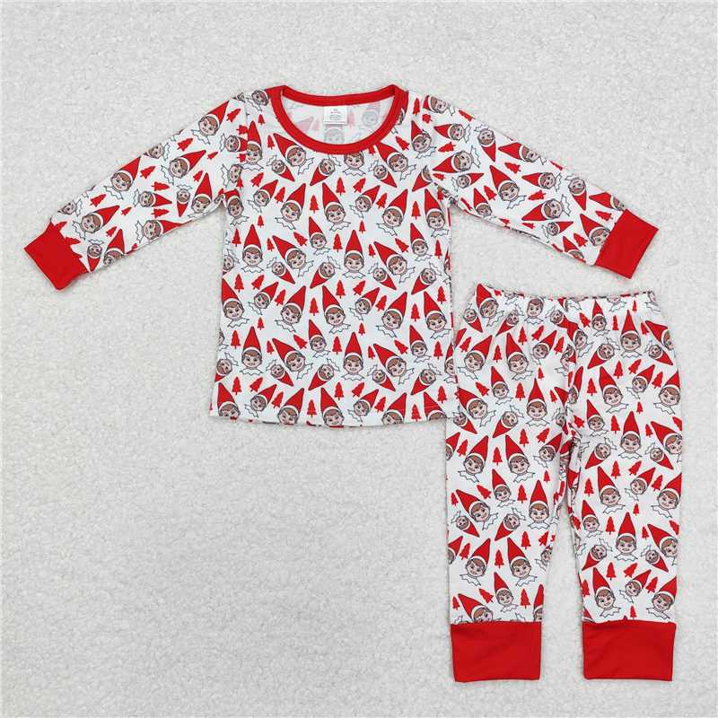 BLP0558 Modal Christmas tree cartoon elf red and white long-sleeved trousers pajamas set