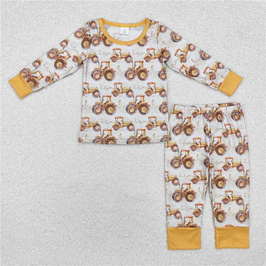 BLP0856 Modal tractor yellow long sleeve long pants pajamas set