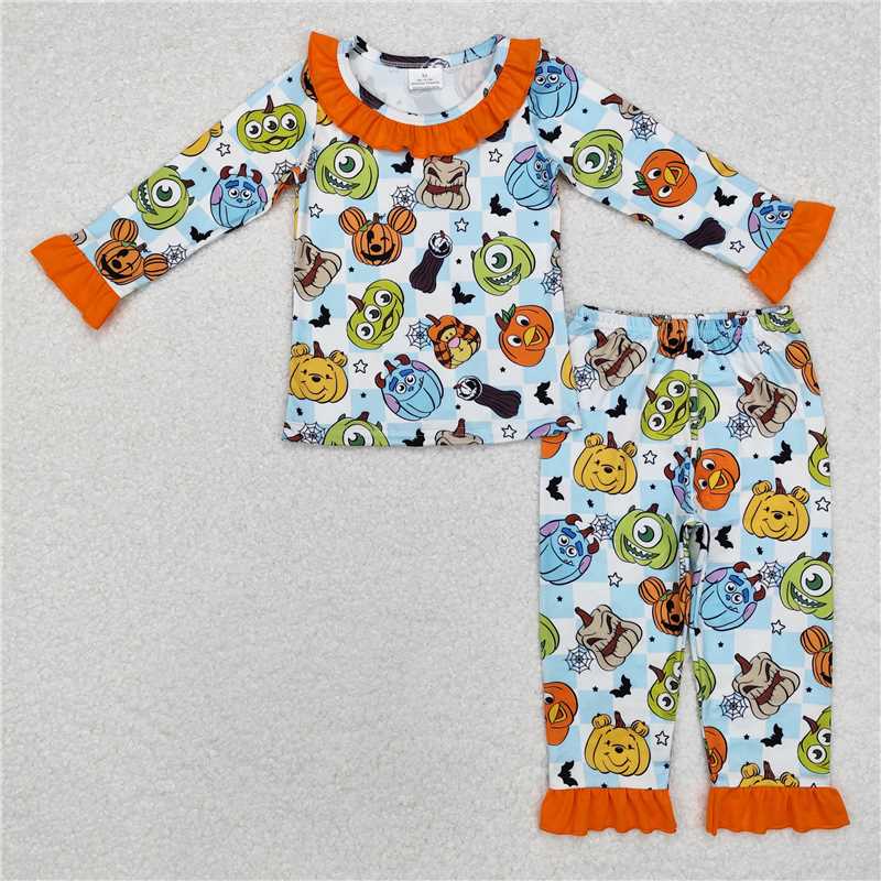 GLP1738 Halloween Monsters University orange lace blue and white plaid long-sleeved trousers pajama set