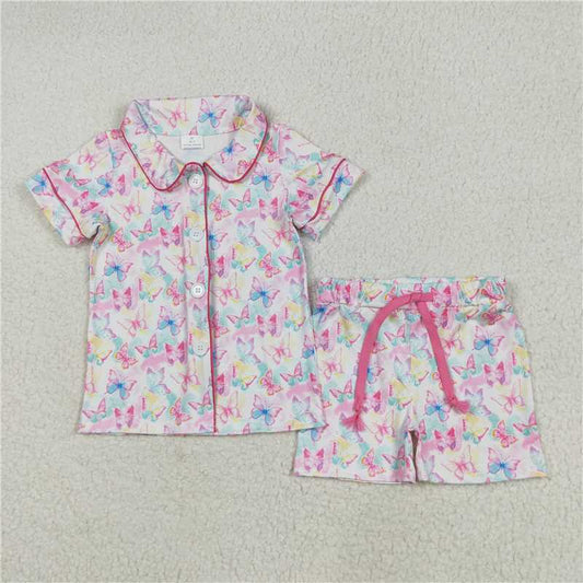 5.30 GSSO2601 Butterfly color short-sleeved tie shorts pajama set