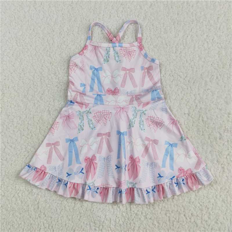 5.22  GSD2295 Pink yoga sleeveless dress with colorful bow pattern