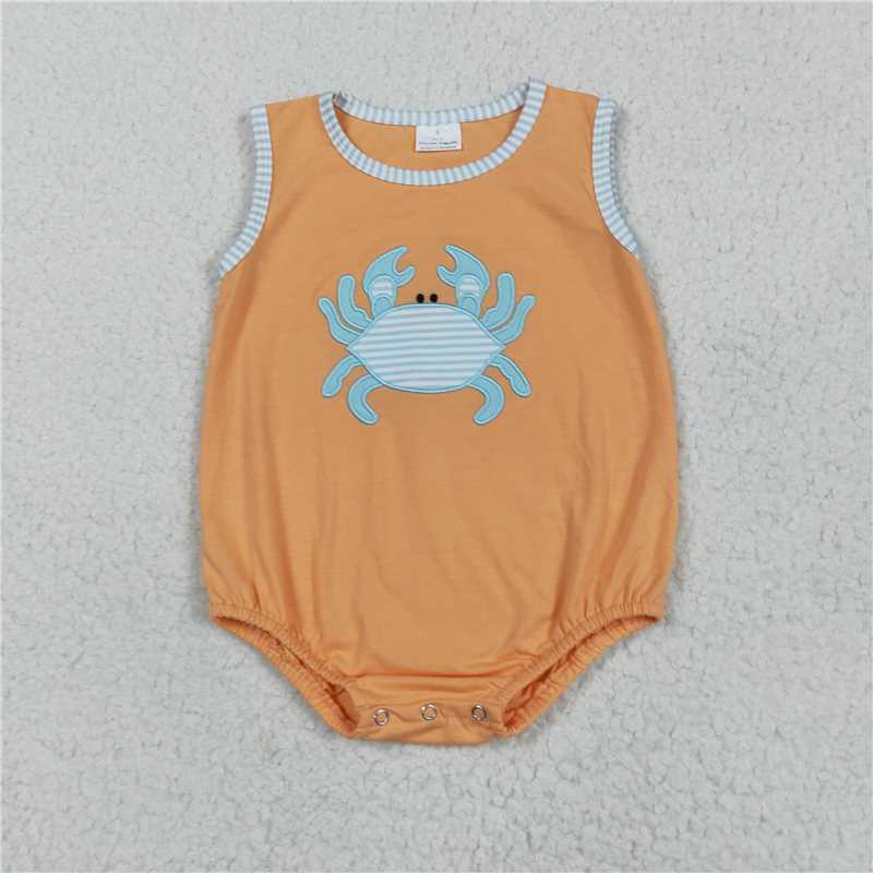 6.24 SR3058 Embroidered striped crab orange vest bodysuit