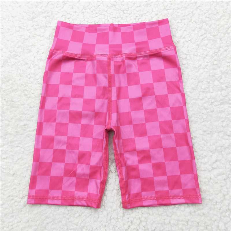 5.30  SS0538 Rose red checkered cycling shorts