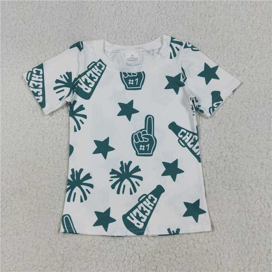 7.8 GT0955 Cheer green fireworks star white short-sleeved top
