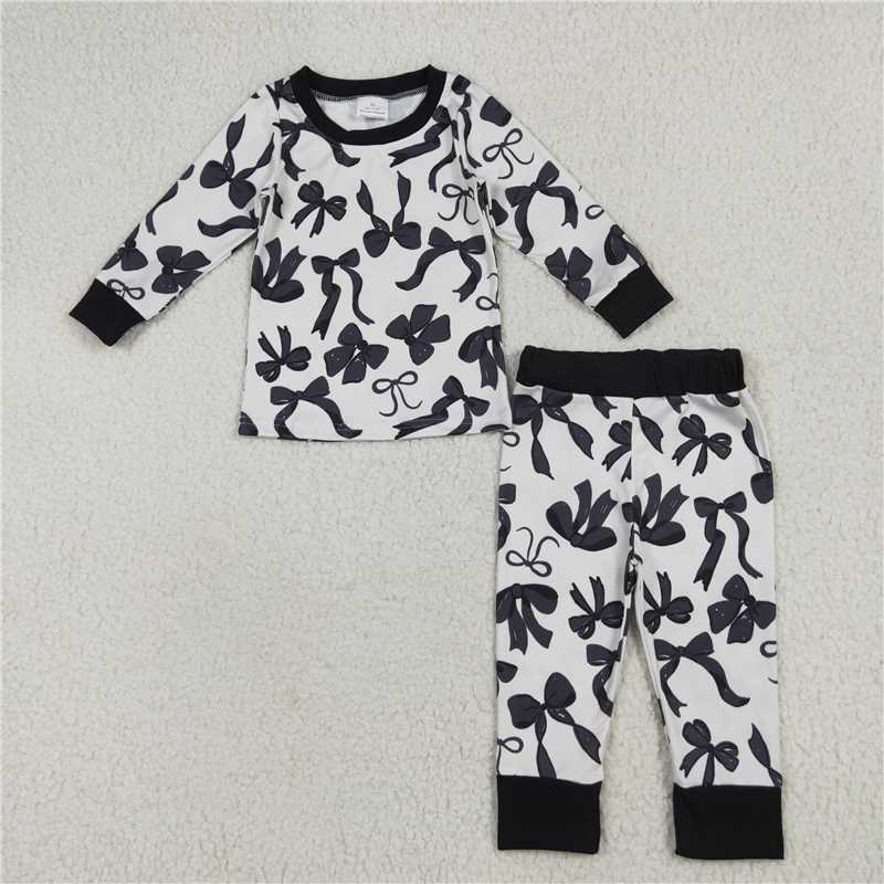6.23 GLP2395 Beige long-sleeved and long-pants pajama set with black bow pattern