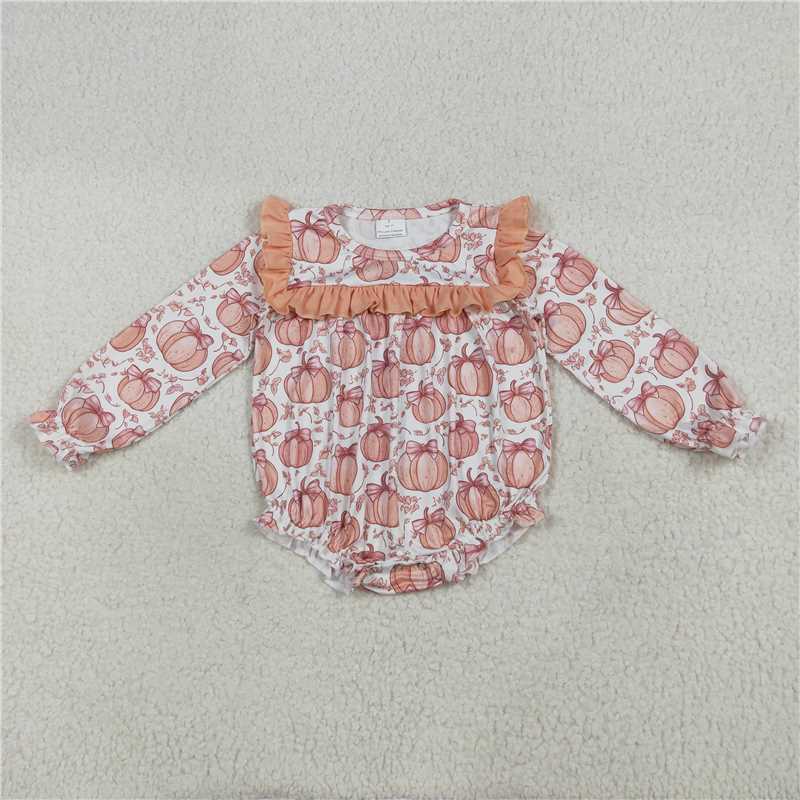 7.24 LR2295 Beige long-sleeved bodysuit with pumpkin orange lace and bow