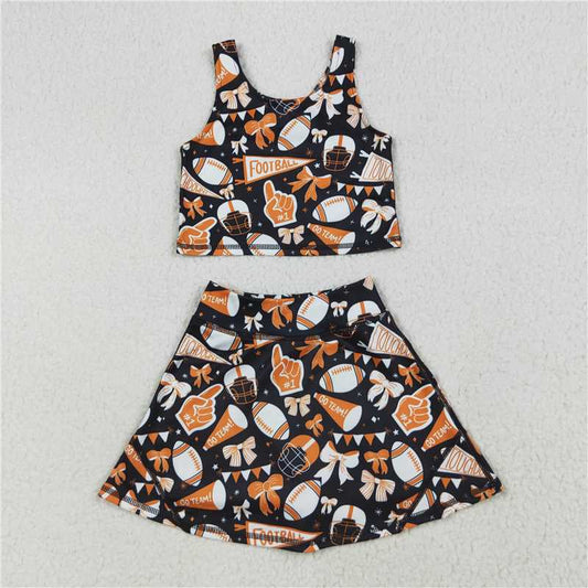 8.8 GSD2687 Football flared orange bow pattern sleeveless skirt yoga set