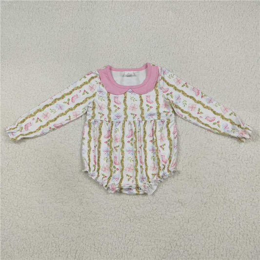 7.24  LR2324 Christmas gift socks leaves pink doll collar white long-sleeved jumpsuit