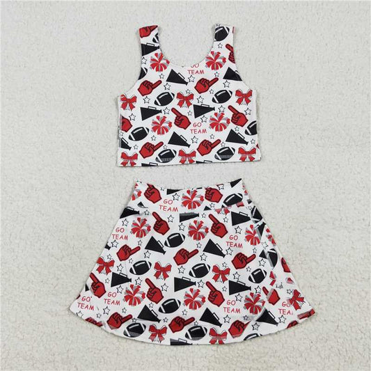 8.8 GSD2693 GO TEAM red hand gesture trumpet star and bow pattern sleeveless skirt yoga set