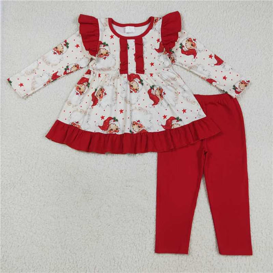 8.8 GLP2558 Santa Claus Star Red Lace Button Long Sleeve Pants Set