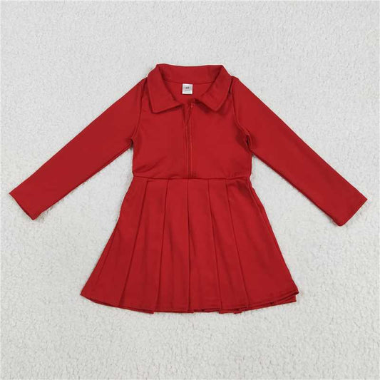 8.7  GLD1153 Solid red zippered long-sleeved yoga dress