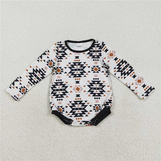 X830 LR1822 Geometric beige and black long-sleeved bodysuit