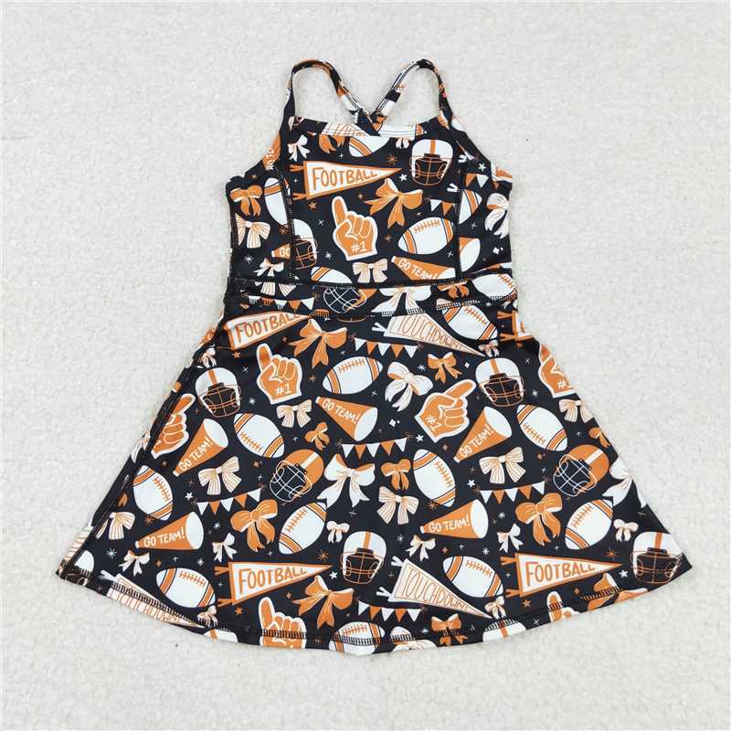 X829 GSD2777 Football flared orange bow pattern sleeveless yoga dress