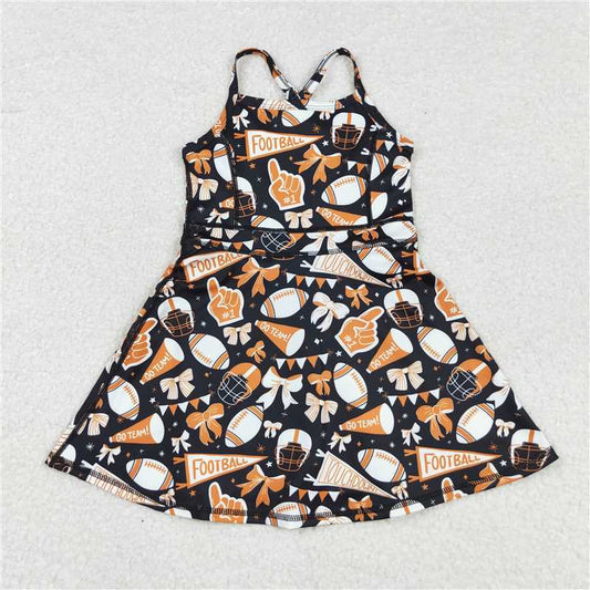 X829 GSD2777 Football flared orange bow pattern sleeveless yoga dress